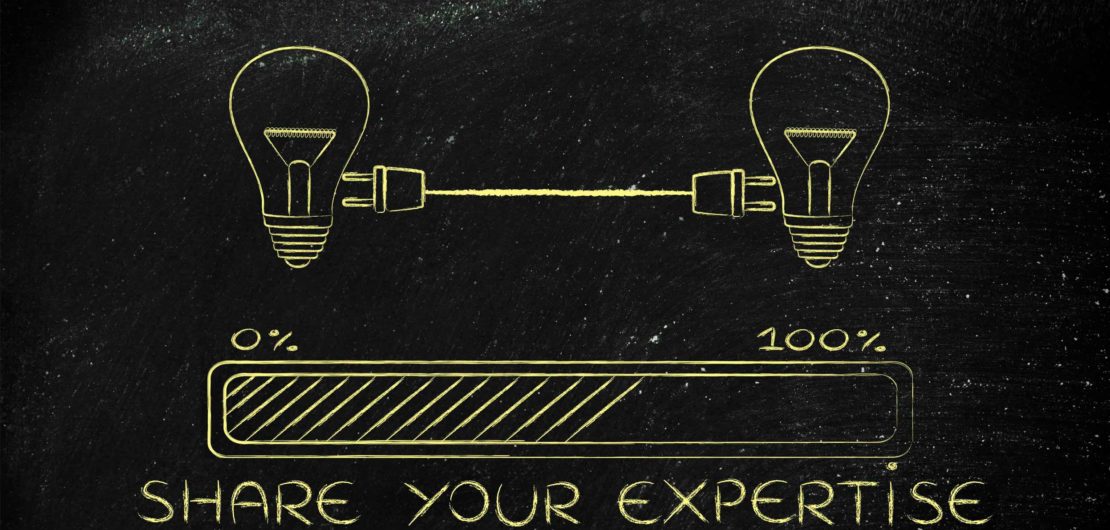 Information Product representation -share your expertise: lightbulbs connected with double plug and progress bar