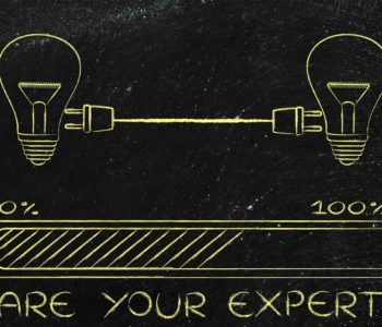 Information Product representation -share your expertise: lightbulbs connected with double plug and progress bar